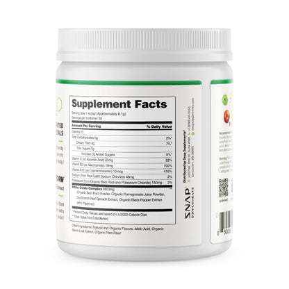 Snap Supplements Organic Beet Root Powder Nitric Oxide Supplement for Men & Women, Red Spinach & Pomegranate, Supports Healthy Energy & Blood Pressure Already - Maple Wellness Supplements