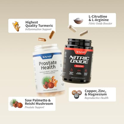 Snap Supplements Prostate Health & Nitric Oxide Supplement Bundle for Men, 90 + 60 Vegetarian Capsules (1 Month Supply) - Maple Wellness Supplements