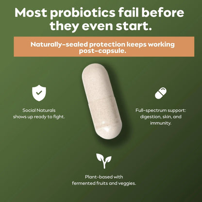 Social Naturals Daily Probiotic | 20 Billion CFU | Multi-Strain with Prebiotic + Postbiotic | Gut Health & Digestion Support | Vegan | 30 Capsules - Maple Wellness Supplements