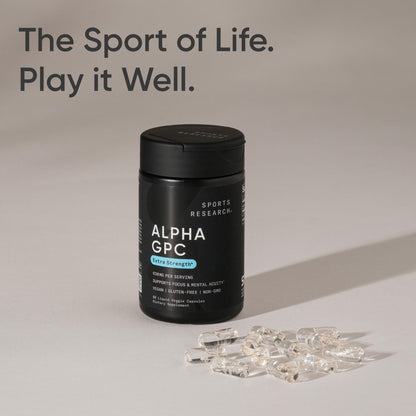 Sports Research® Alpha GPC 630mg (Extra Strength) - Bioavailable Source of Choline - Focus & Cognitive Support for Women & Men - Vegan Certified · Non-GMO · Gluten Free - 60 Liquid Capsules - Maple Wellness Supplements