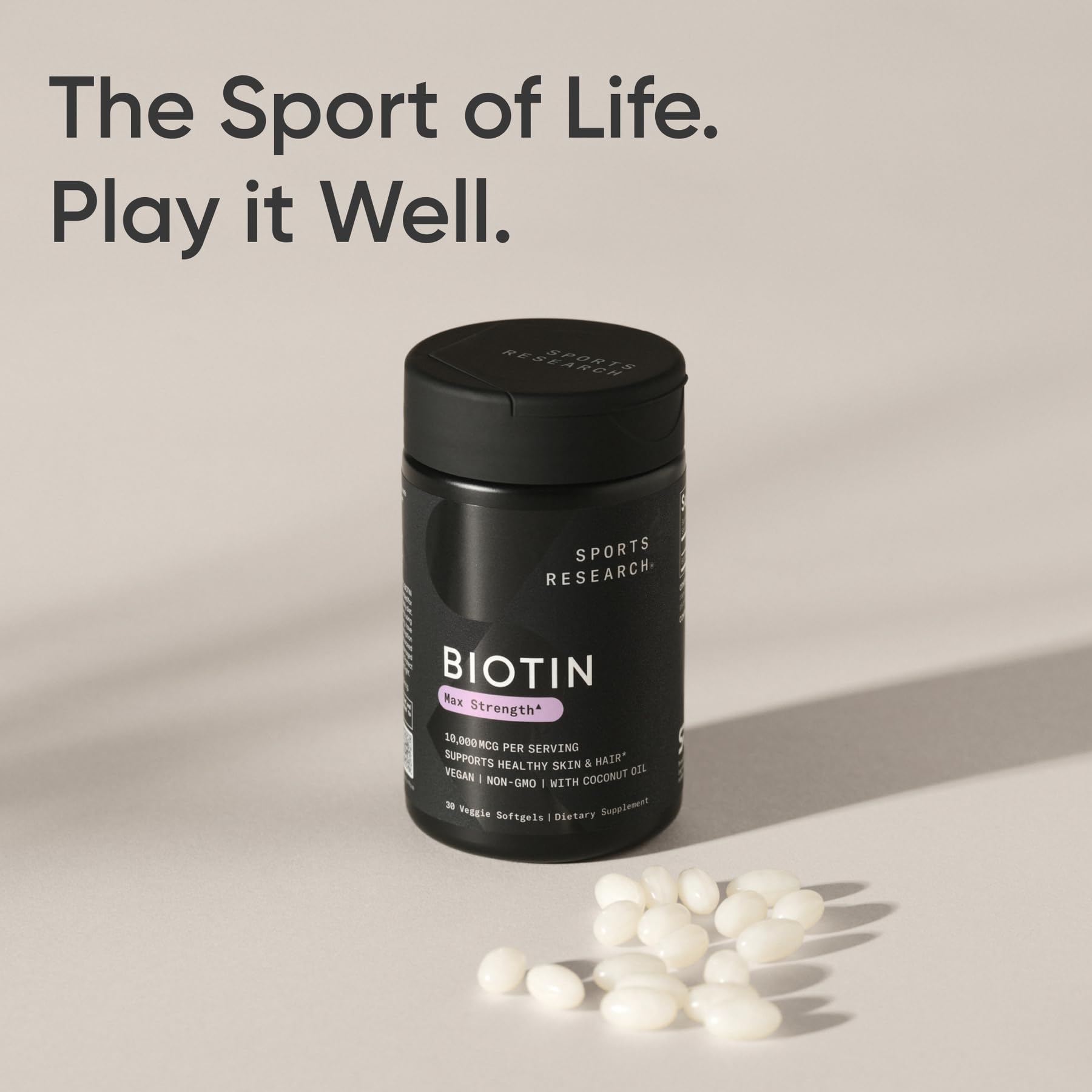 Sports Research® Biotin 10,000mcg with Organic Coconut Oil - Biotin (Vitamin B7) for Healthy Skin and Hair Support* - for Women and Men - Vegan, Non-GMO, Gluten & Soy-Free - 30 Veggie Softgels - Maple Wellness Supplements
