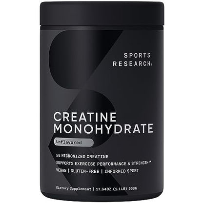 Sports Research Creatine Monohydrate - Gain Lean Muscle, Improve Performance - Maple Wellness Supplements
