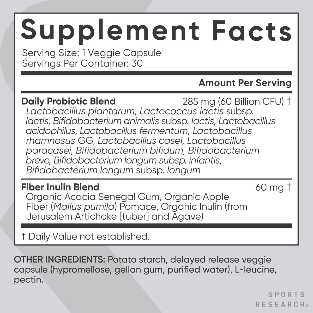 Sports Research Daily Probiotics with Prebiotics, 60 Billion CFU - Vegan Capsules for Gut Health & Digestive Support, Probiotics for Women & Men - Maple Wellness Supplements