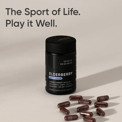 Sports Research® Elderberry Immune Support with Zinc, Ginger, Vitamin C & D3 - Vegan Friendly · Non-GMO · Gluten Free - 60 Veggie Capsules - Maple Wellness Supplements