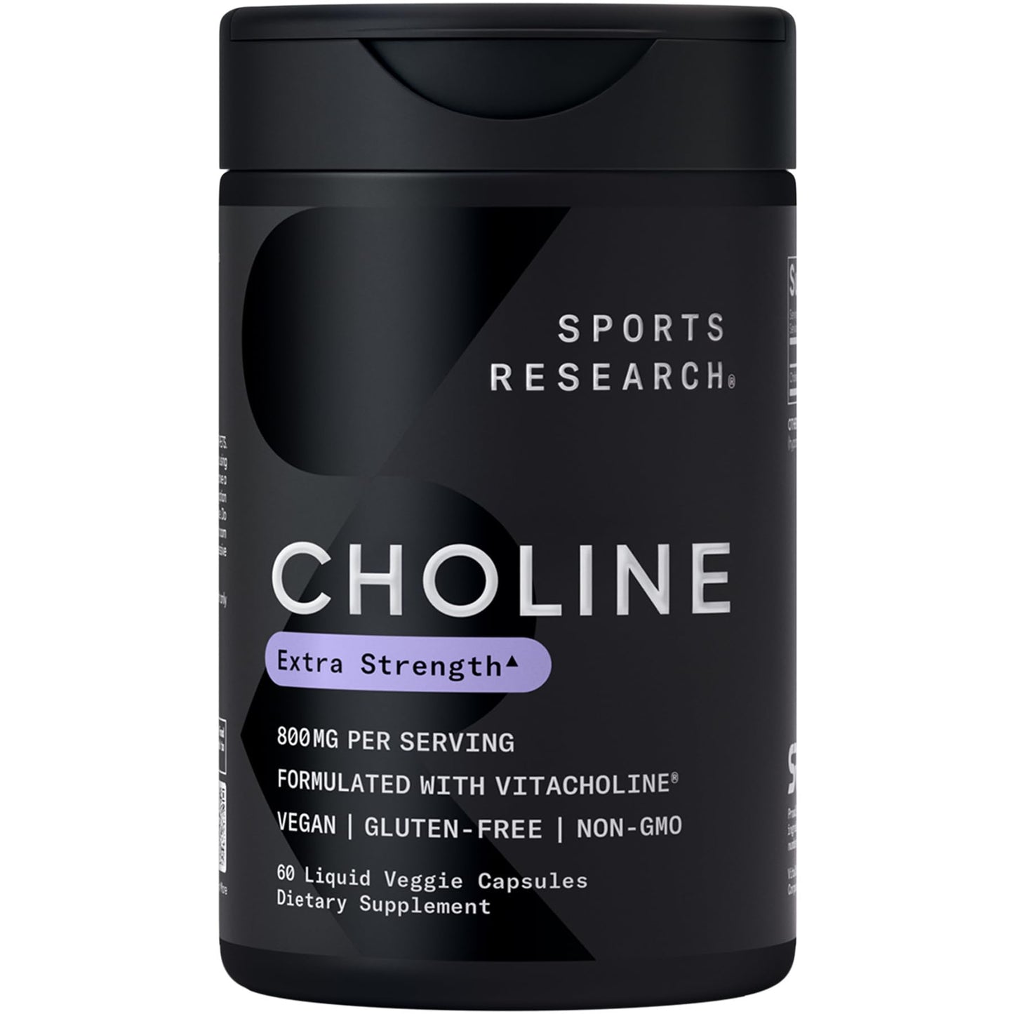 Sports Research ® Extra Strength Choline 800 mg - Essential Nutrient Featuring VitaCholine ® for Focus Support - Vegan Certified • Non-GMO • Gluten Free - 60 Liquid Capsules - Maple Wellness Supplements