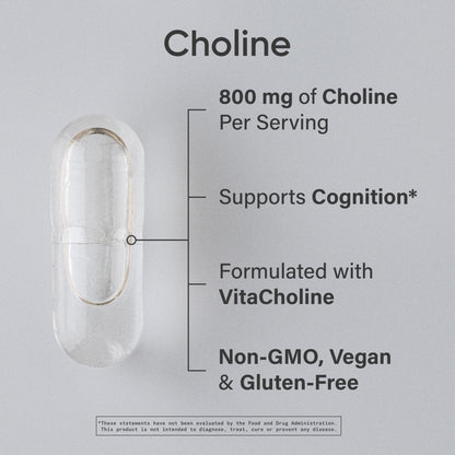 Sports Research ® Extra Strength Choline 800 mg - Essential Nutrient Featuring VitaCholine ® for Focus Support - Vegan Certified • Non-GMO • Gluten Free - 60 Liquid Capsules - Maple Wellness Supplements