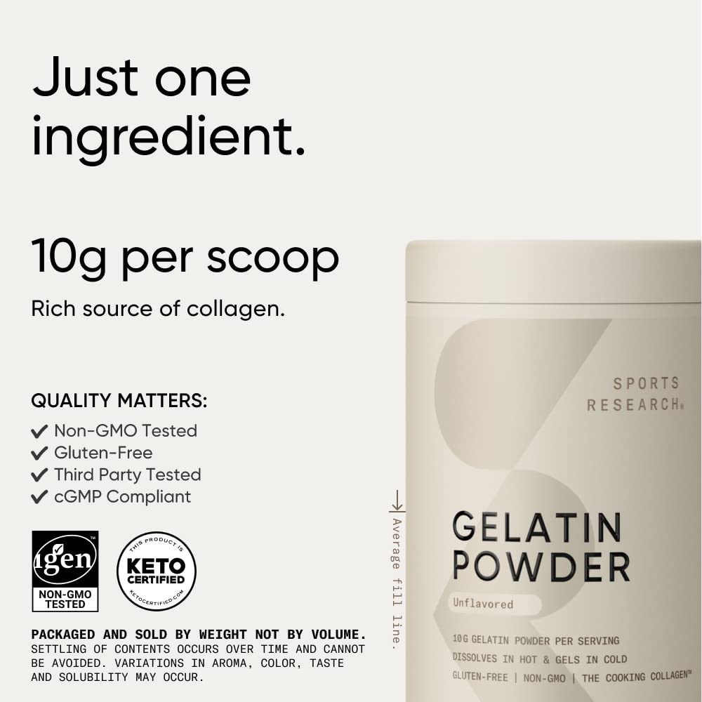 Sports Research Gelatin Collagen Cooking Powder - Sourced from Pasture Raised Cows | Great for Cooking and Baking - Certified Keto Friendly and Non-GMO - Maple Wellness Supplements