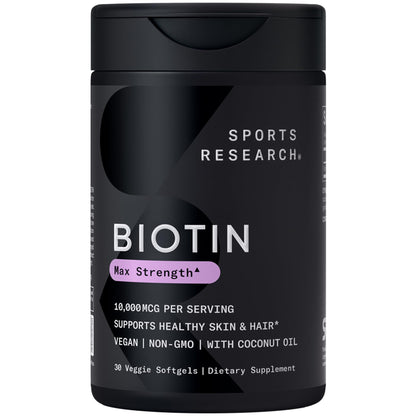 Sports Research® Healthy Hair Essentials - Biotin 10,000mcg with Organic Coconut Oil Vitamin B7 for Healthy Skin and Hair Support + Multi Collagen Pills Peptides with Hyaluronic Acid & Vitamin C - Maple Wellness Supplements
