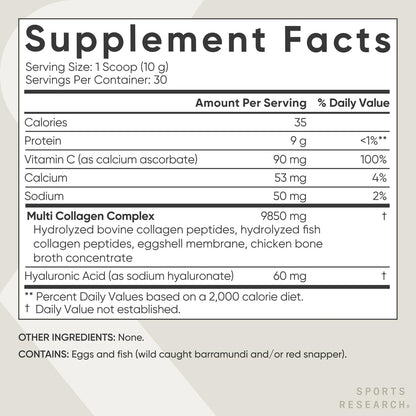 Sports Research Multi Collagen Protein Powder (Type I, II, III, V, X) with Hyaluronic Acid + Vitamin C | 5 Types of Food Based Collagen - Maple Wellness Supplements