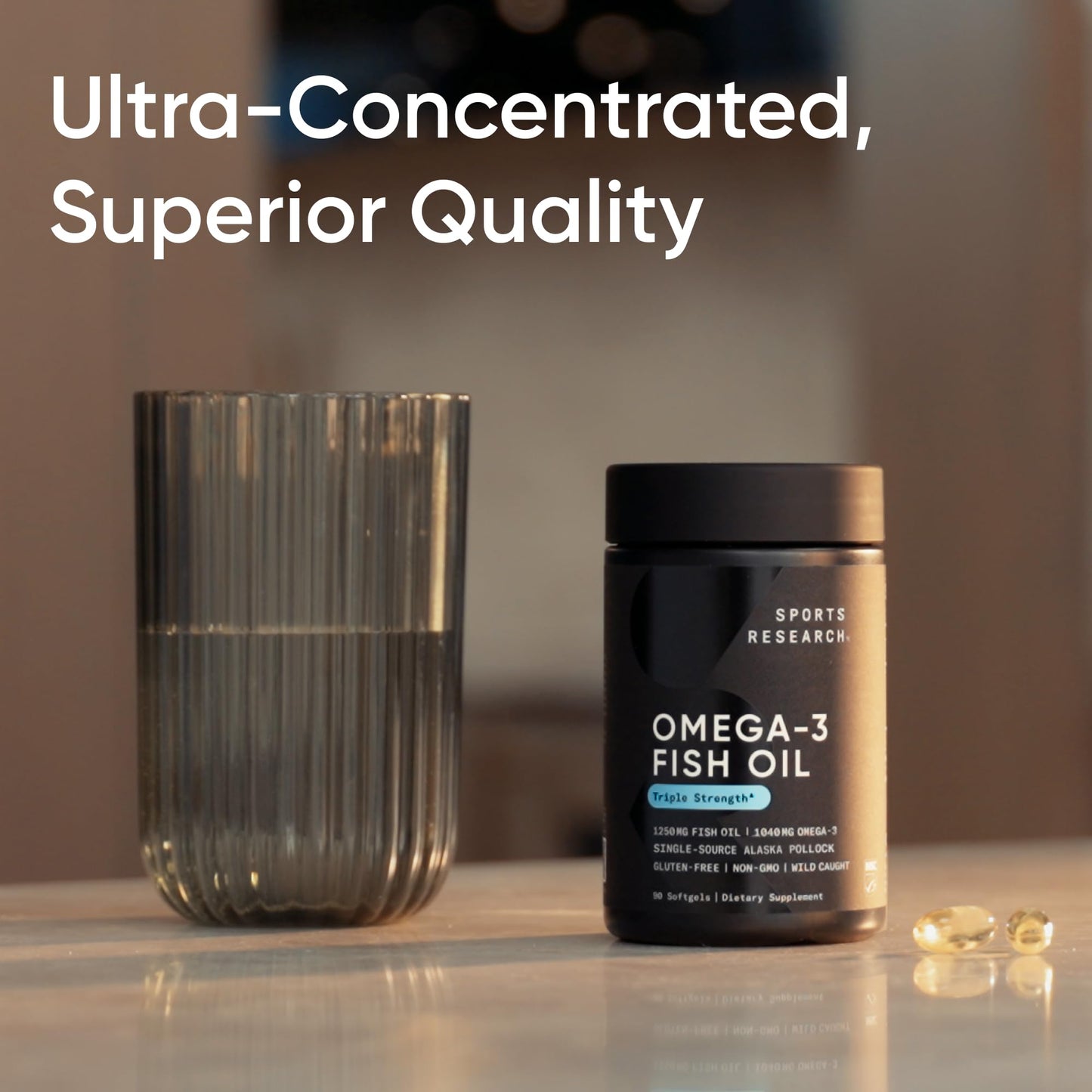 Sports Research® Omega-3 Fish Oil 1250 - Triple Strength Fish Oil Supplement from Wild Alaska Pollock - MSC Certified Sustainable · Non-GMO · Soy Free - 180 Softgel Capsules - Maple Wellness Supplements