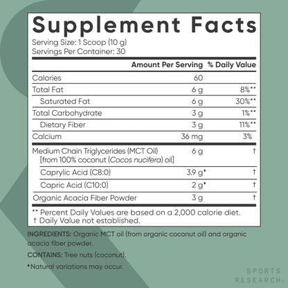 Sports Research Organic MCT Oil Powder - Keto & Vegan MCTs C8, C10 from Coconuts - Fatty Acid Brain & Body Fuel*, Non-GMO & Gluten Free - Unflavored, Perfect in Coffee, Tea & Protein Shakes - 10.6 oz - Maple Wellness Supplements