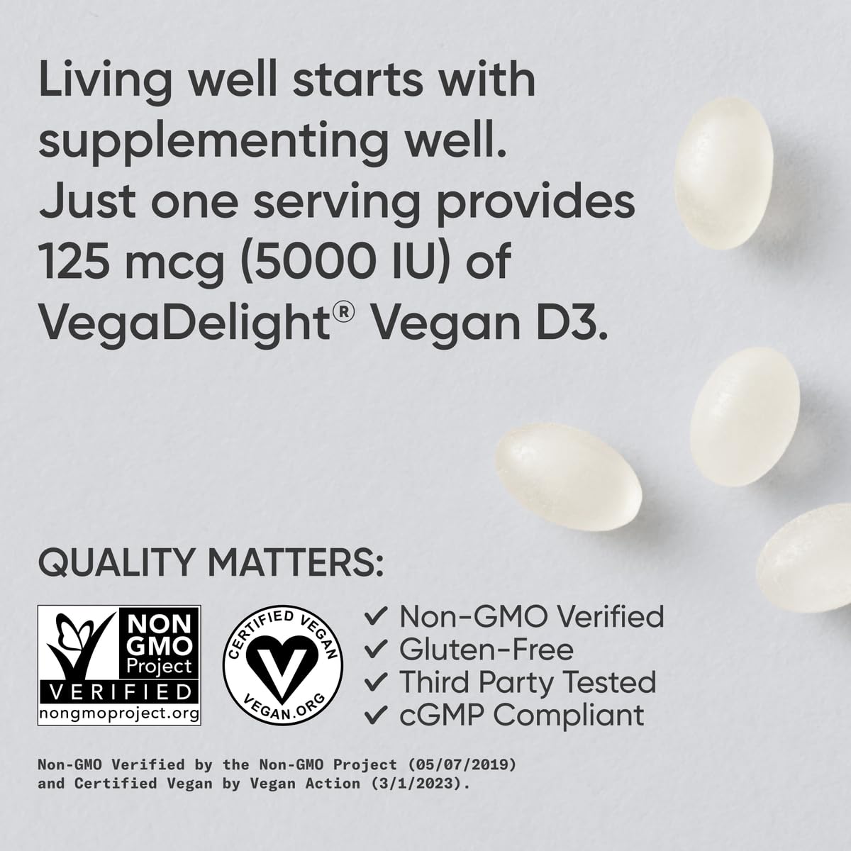 Sports Research Vegan Vitamin D3 5000IU (125 mcg) with Coconut Oil | 100% Plant-Based Vitamin D for Bone, Joint & Immune Support | Carrageenan Free, Vegan Certified & Non-GMO Verified (60 Softgels) - Maple Wellness Supplements