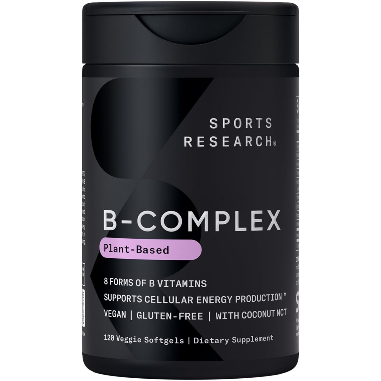 Sports Research® Vitamin B-Complex - Full Spectrum of B Vitamins with Methylated B12 & Folate - Gluten Free · Plant-Based · Non-GMO · Vegan-Friendly Formula - 120 Veggie Softgels - Maple Wellness Supplements