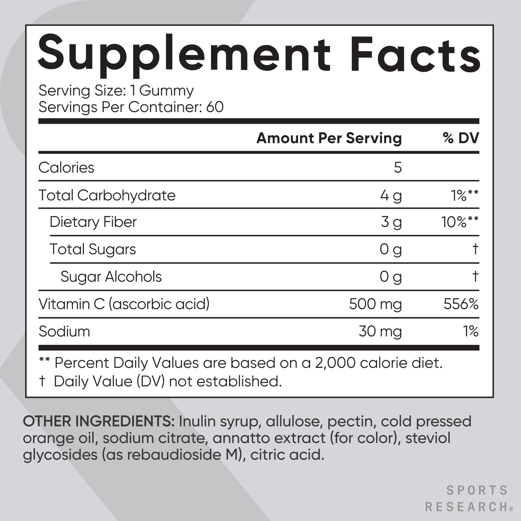 Sports Research­® Vitamin C Gummies | 500 mg Vitamin C | Sugar Free, Gelatin Free, Vegan Certified & Non-GMO Tested | Immune & Antioxidant Support 60 Gummies - Maple Wellness Supplements