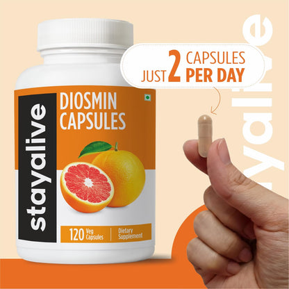 STAY ALIVE Pure Diosmin Complex 1000mg Formula, 120 Capsules, Citrus Bioflavonoids Rich Fruit Extract, 2 Month Supply, 100% Vegetarian, Non-GMO & Gluten Free Diosmin Supplement - Maple Wellness Supplements