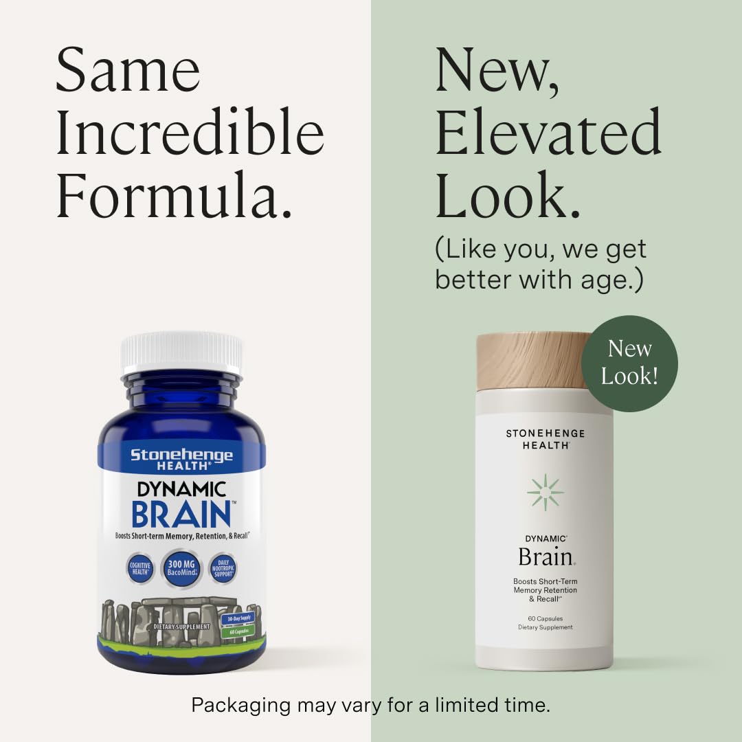 Stonehenge Health Dynamic Brain – BacoMind® Bacopa Nootropic Formula – Memory, Recall & Retention, Phosphatidylserine, Huperzine A, DHA & Choline – 40 Brain-Boosting Ingredients – Non-GMO, 60 Caps - Maple Wellness Supplements