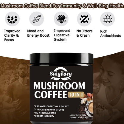 Suiyilary Mushroom Coffee, 10 Mushroom Extract Powder Blend Lion's Mane, Reishi, Chaga - Maple Wellness Supplements