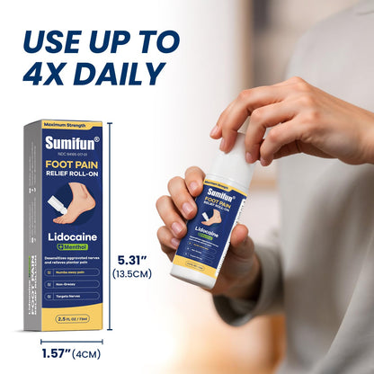 Sumifun Foot Pain Relief Lidocaine Roll-On - Maximum Strength OTC for Plantar Fasciitis & Heel Pain - Fast-Drying, Non-Greasy Formula, 2.5 Fl Oz * 3 - Maple Wellness Supplements