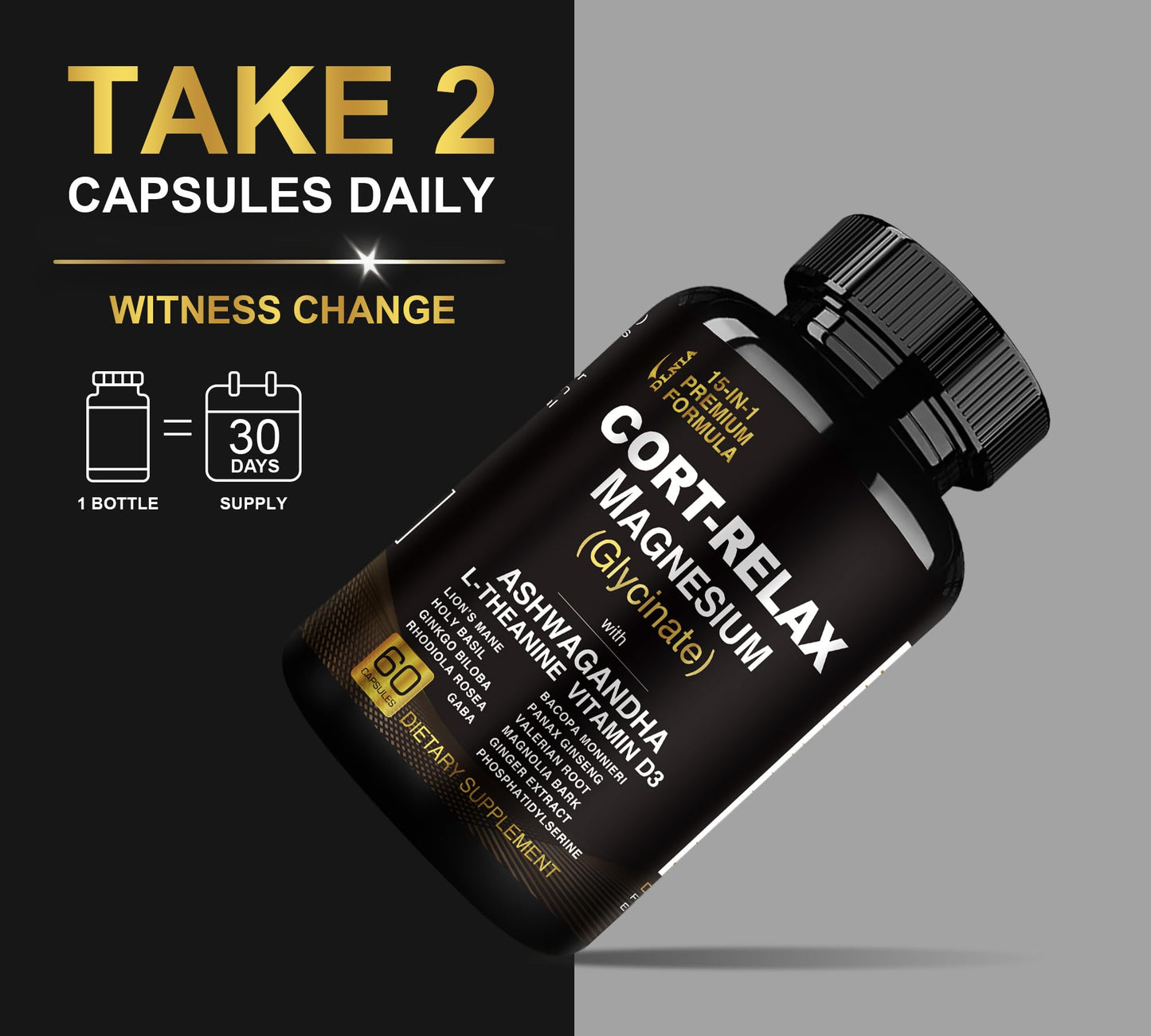 Super Calm Cortisol Supplements for Women & Men with Magnesium Glycinate, Ashwagandha, L-Theanine, Phosphatidylserine, Ginkgo & Lions Mane for Calm, Focus, Mental Clarity, Relaxation, Sleep, Energy - Maple Wellness Supplements