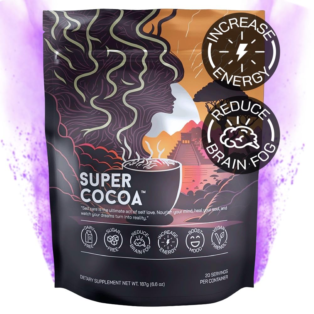 Super Cocoa Coffee Alternative Hot Chocolate Mix - Nootropics Brain Support Supplement for Memory & Focus - Mushroom Coffee Substitute - Dairy Free, Sugar Free, - Maple Wellness Supplements