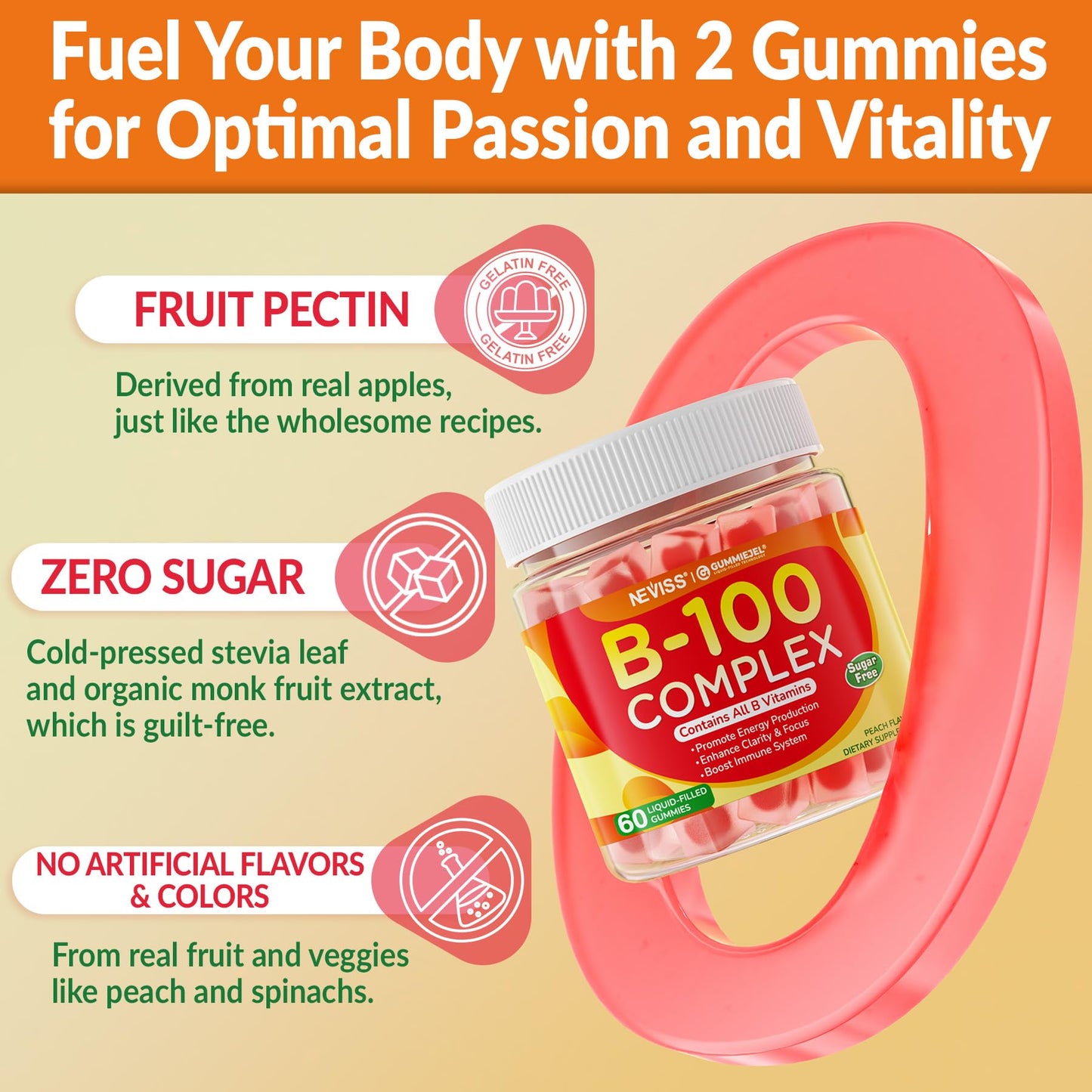 Super Vitamin B Complex Gummies - Methylated B Complex for Women & Men, All B Vitamins, Methyl B12, Methylfolate, Vitamin C, Choline, Inositol, PABA for Energy - Maple Wellness Supplements