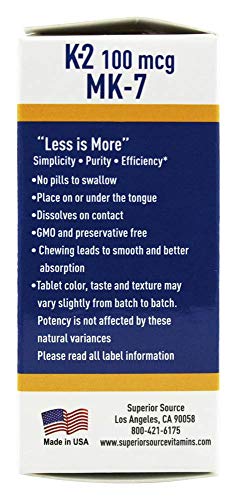 Superior Source Vitamin K2 MK-7 (Menaquinone-7), 100 mcg, Quick Dissolve MicroLignual - Maple Wellness Supplements