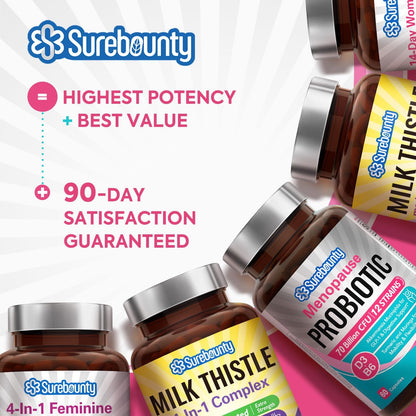 Surebounty Menopause Probiotic Supplement for Women, 70 Billion CFU, with Akkermansia Muciniphila, Vitamins B6 & D3, Botanicals, for Hormone Balance, Hot Flashes, Night Sweats, Gut Health, 60 Capsules - Maple Wellness Supplements