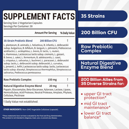 Surebounty Probiotic for Men & Women, 200 Billion CFU 35 Strains, Prebiotics + Digestive Enzymes, Supreme Restore Probiotic Supplement, - Maple Wellness Supplements