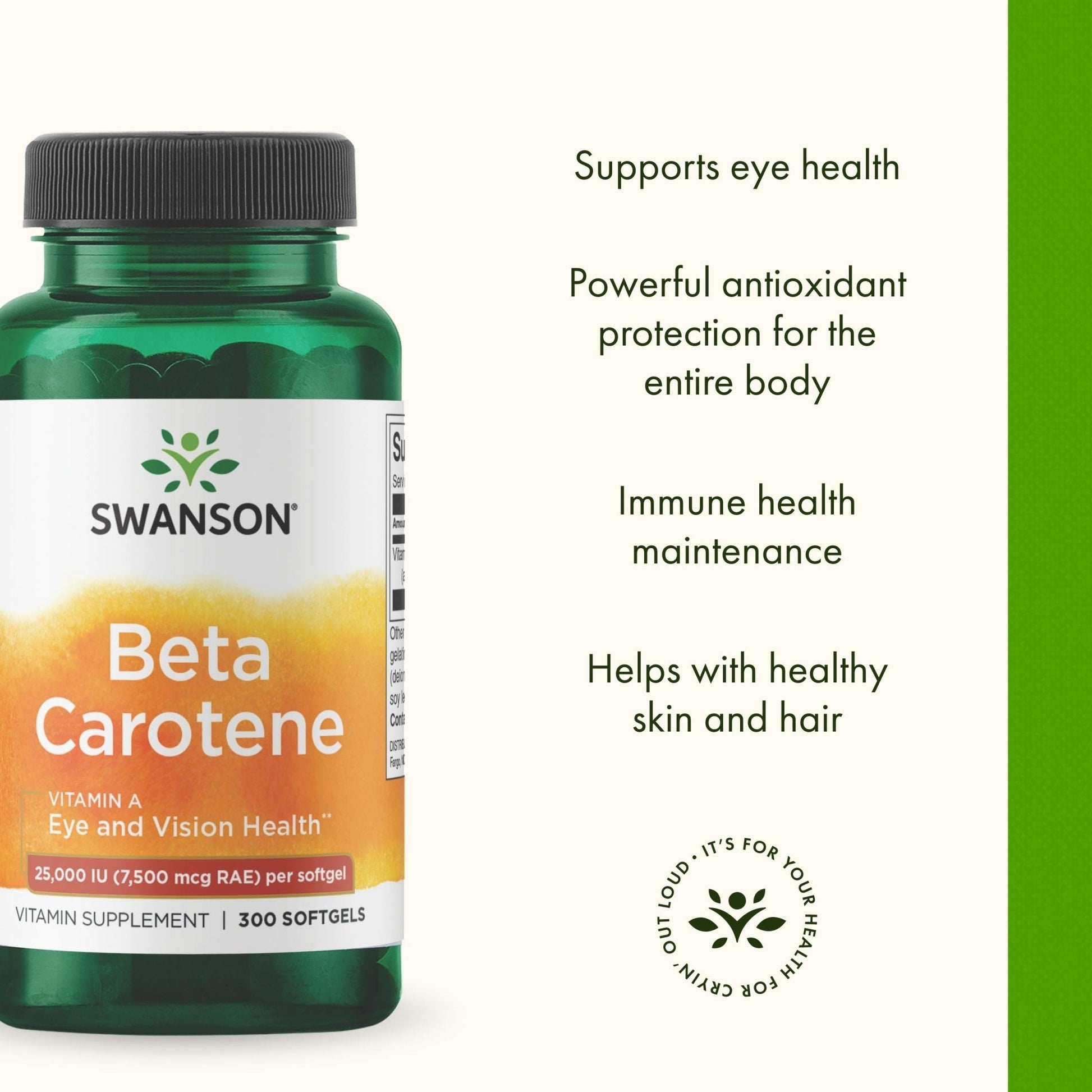 Swanson Beta-Carotene Vitamin A 25,000 IU Eye and Skin Health Supplement for Adults Seeking Vision and Immune Support - 7,500 mcg (300 Softgels) - Maple Wellness Supplements