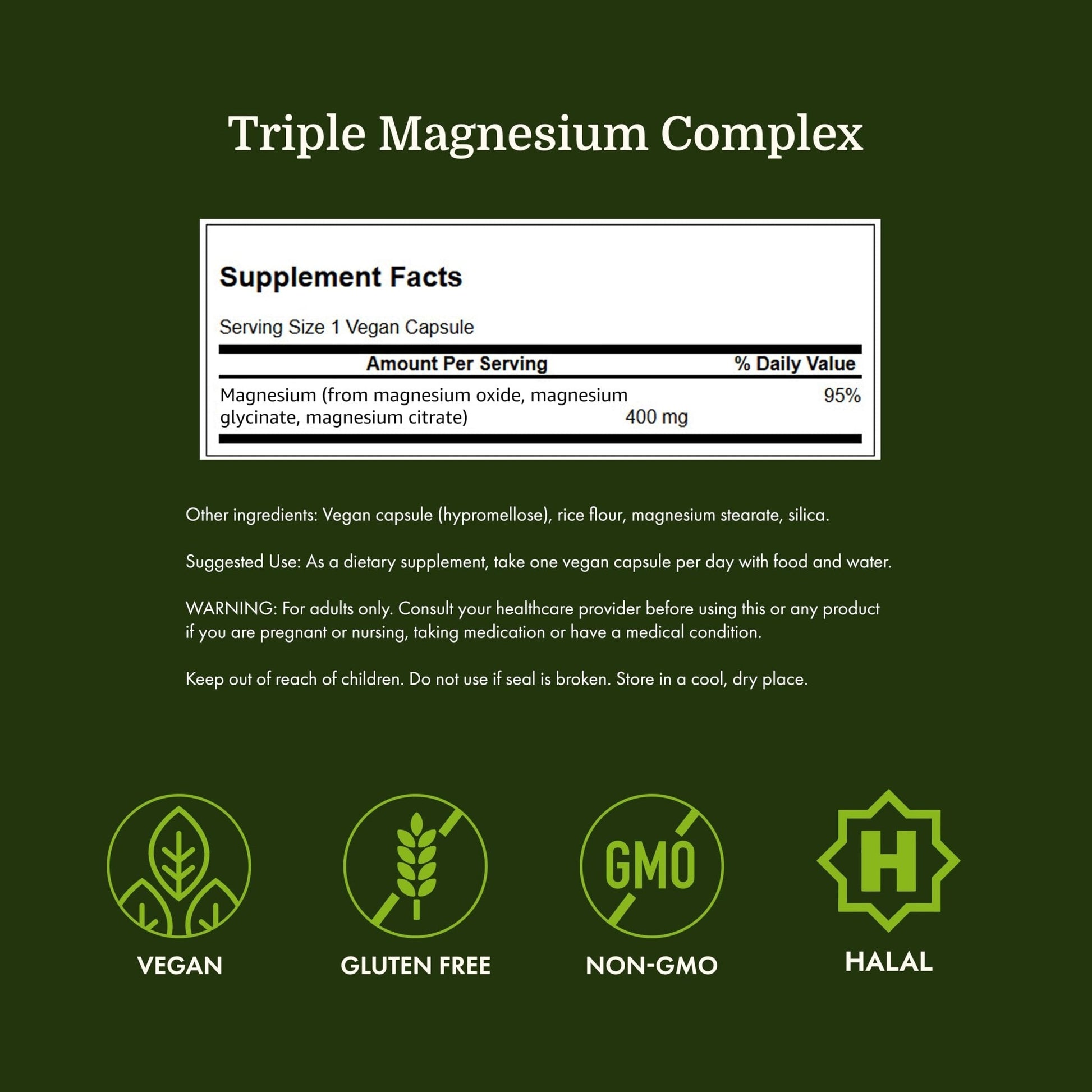 Swanson Triple Magnesium Complex Bone, Nerve, and Muscle Support Supplement for Adults Seeking Optimal Magnesium Absorption - 400 mg (300 Vegan Capsules) - Maple Wellness Supplements