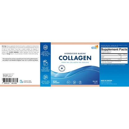 Swedish Nutra 10,000 mg Hydrolysed Marine Collagen Powder Supplement - 30 Day Supply| Type 1 & 3 Collagen, Pure Peptides for Healthy Hair, Skin, Nails, Joints I Unflavored | 100% Natural | Sugar-Free - Maple Wellness Supplements
