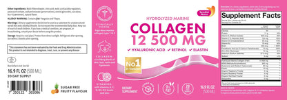 Swedish Nutra 12,500mg Liquid Marine Collagen Hydrolyzed Peptide (Type 1 & 3) | 20 Day Supply, 500 ml | Hyaluronic Acid, Biotin & Vitamins for Hair, Skin, Nails & Joints | For Men & Women | Sugar Free - Maple Wellness Supplements
