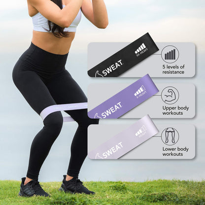 Sweet Sweat Mini Loop Resistance Bands - Set of 5 | Exercise Hip Booty Bands for Squats, Lunges, Physical Therapy, Yoga, Pilates, Rehab & Home or Gym Workouts - Maple Wellness Supplements