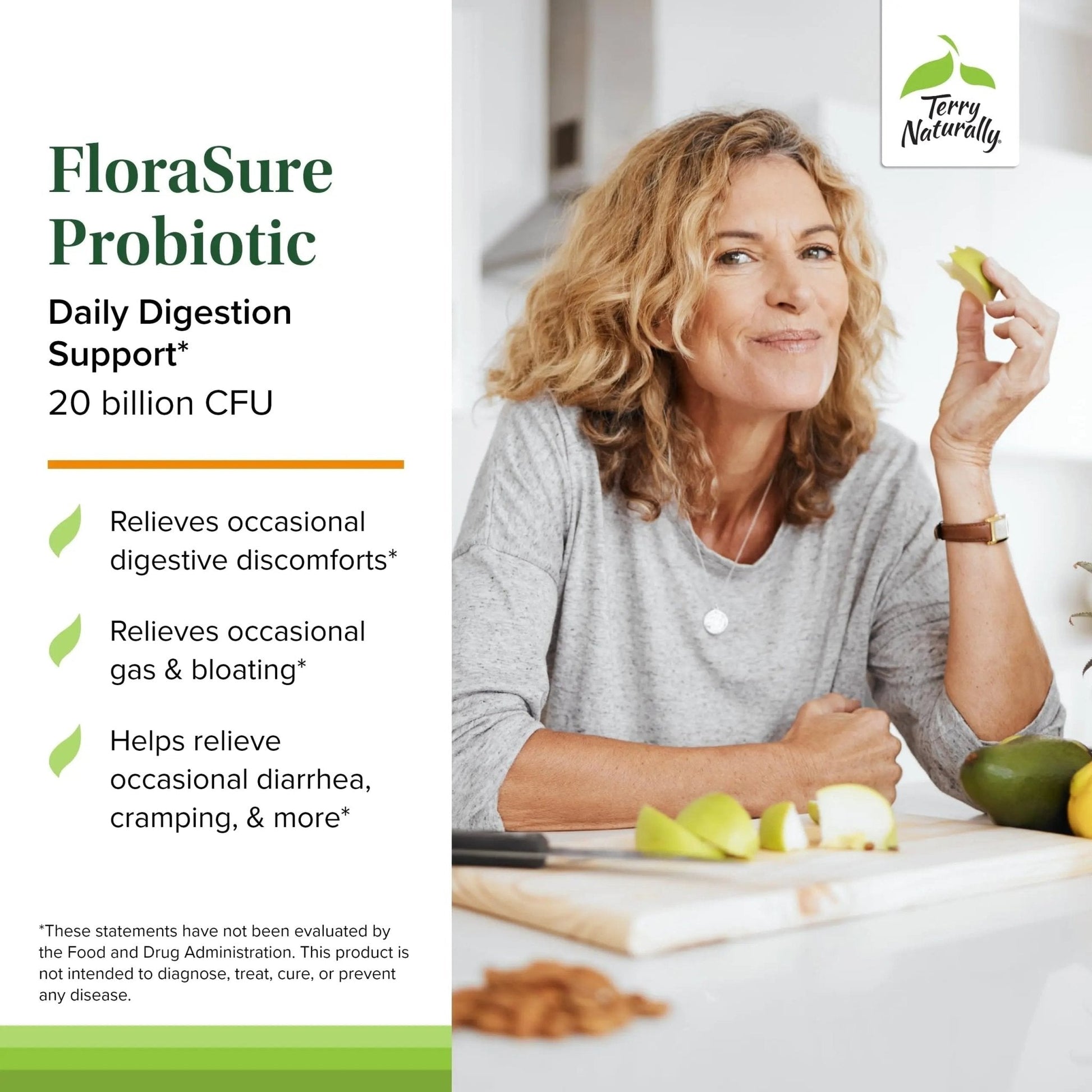 Terry Naturally FloraSure Probiotic - Digestion Supplement to Aid Against Occasional Bloating & Support Gas Relief - Gut Health Support Supplement with Bifidobacterium Bifidum - 30 Capsules - Maple Wellness Supplements