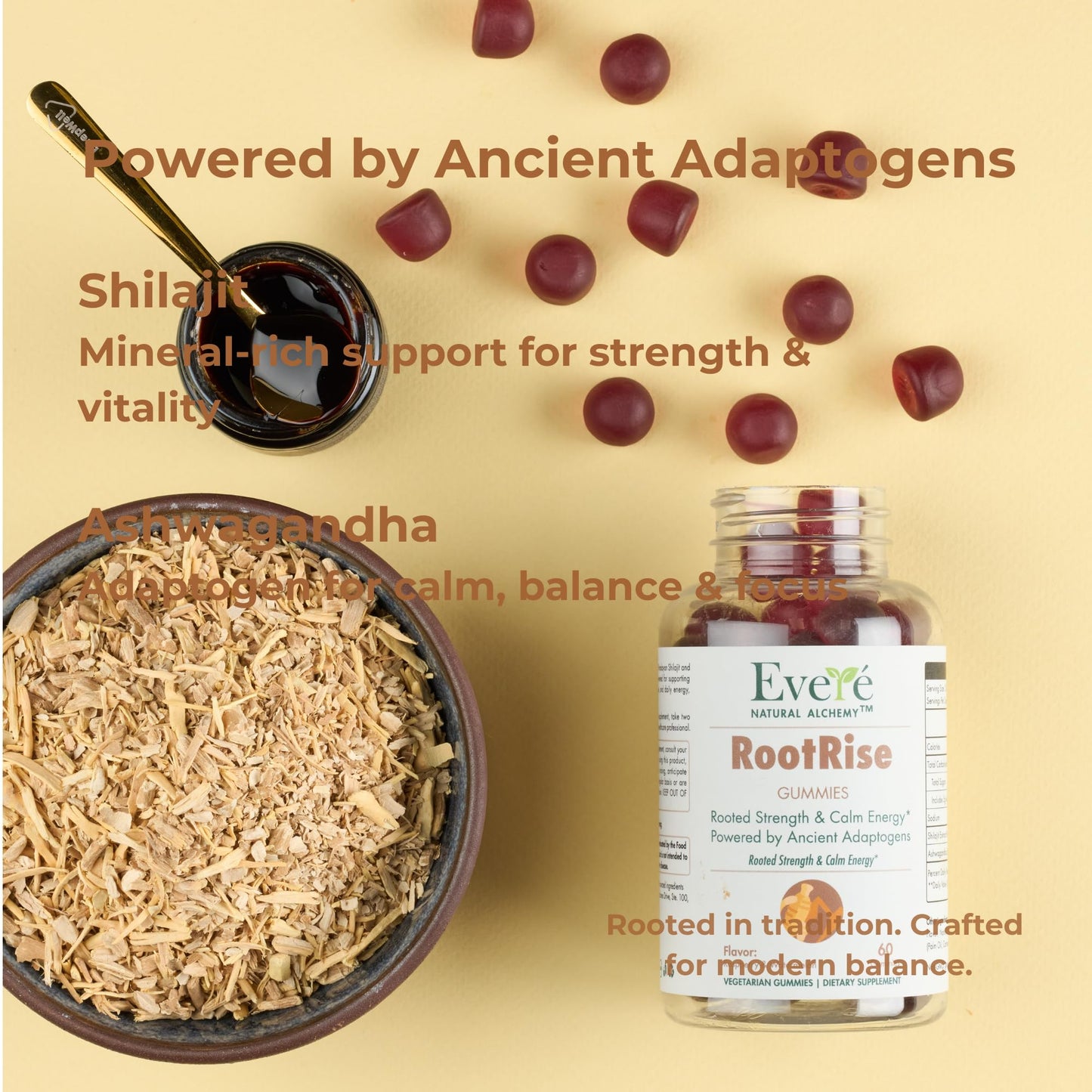The EverÉ Natural Alchemy Evere RootRise Gummies - Shilajit + Ashwagandha Gummies - Maple Wellness Supplements