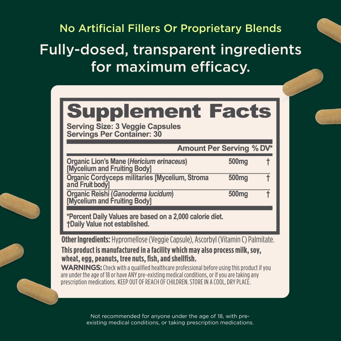 The Genius Brand Genius Mushrooms - Plant-Based Supplement for Immune, Focus & Energy Support - Lion's Mane, Cordyceps & Reishi - Maple Wellness Supplements