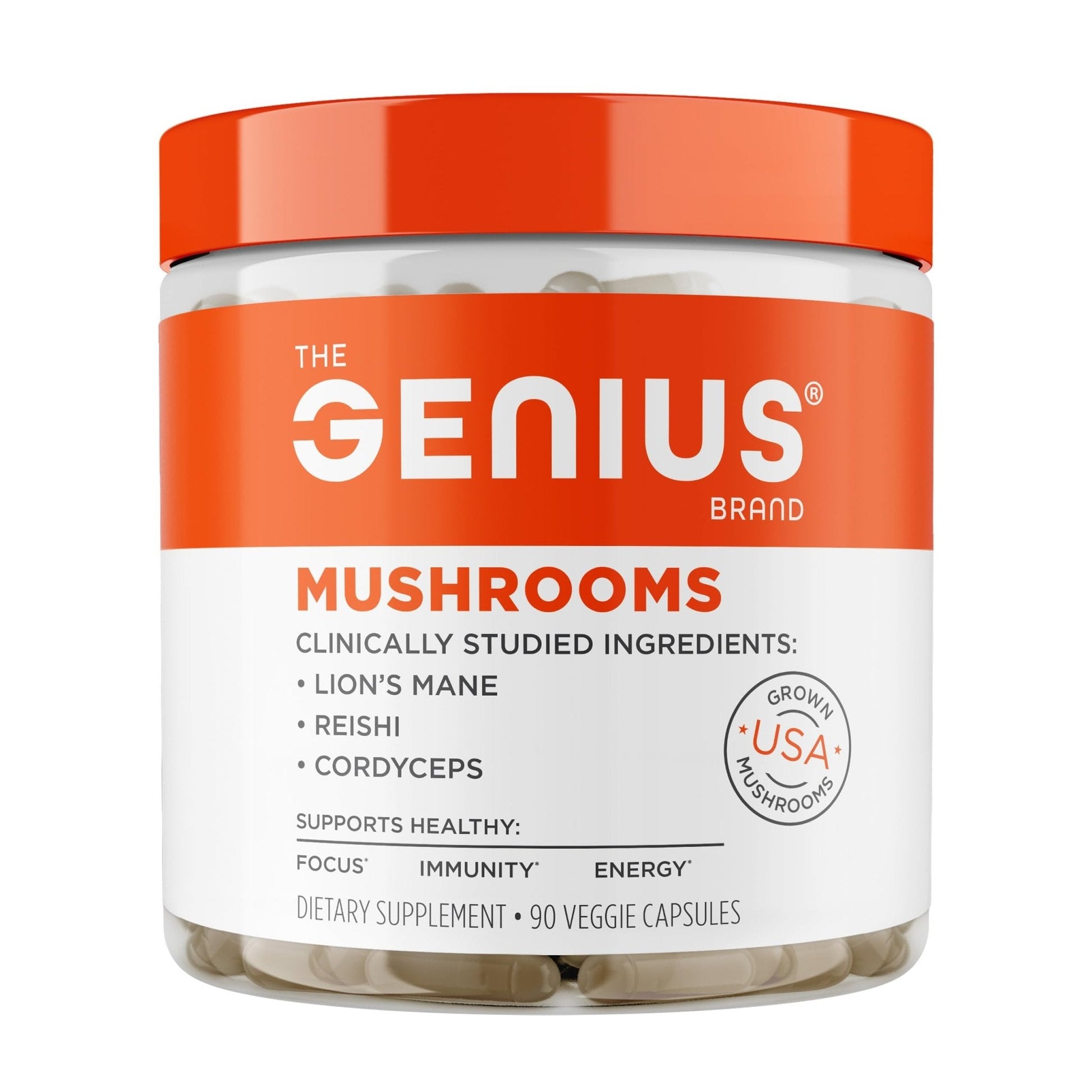 The Genius Brand Genius Mushrooms - Plant-Based Supplement for Immune, Focus & Energy Support - Lion's Mane, Cordyceps & Reishi - Maple Wellness Supplements