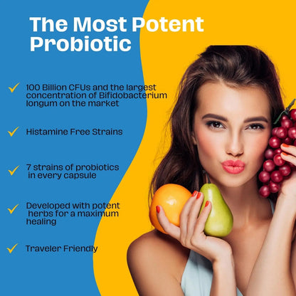 The Gut Institute Bifido Maximus Ultra High Potency Probiotics for Women and Men - Bifidobacterium longum 100 Billion CFUs - 28 ct - 7 Strains - No Histamines - No Refrigeration Needed - Made in USA - Maple Wellness Supplements