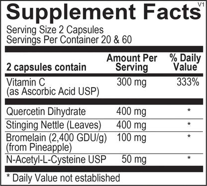 The Source Matters Alleviator Clear-ME SR Seasonal Allergy Relief and Immune Support | Quercetin, Bromelain, Stinging Nettles, NAC, and Vitamin C (40 Capsules) - Maple Wellness Supplements