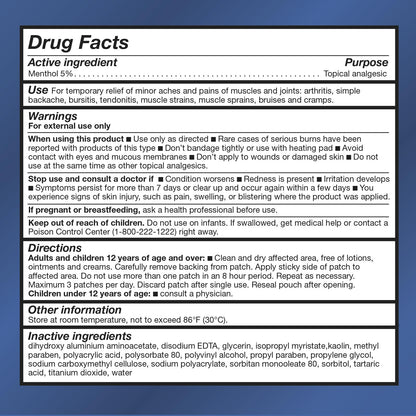 TheraCare Cold Hot Medicated Patch | 5% Menthol | Neck, Shoulder, Small Areas | 4.6” x 3.1” | 5-Count - Maple Wellness Supplements