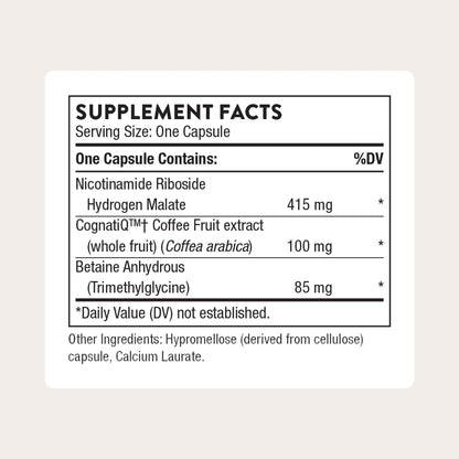 THORNE - Brain Factors - Brain Health Supplement with Nicotinamide Riboside, Coffee Fruit Extract & Betaine Anhydrous - Supports Learning, Memory & Cognition* - 30 Servings - Maple Wellness Supplements