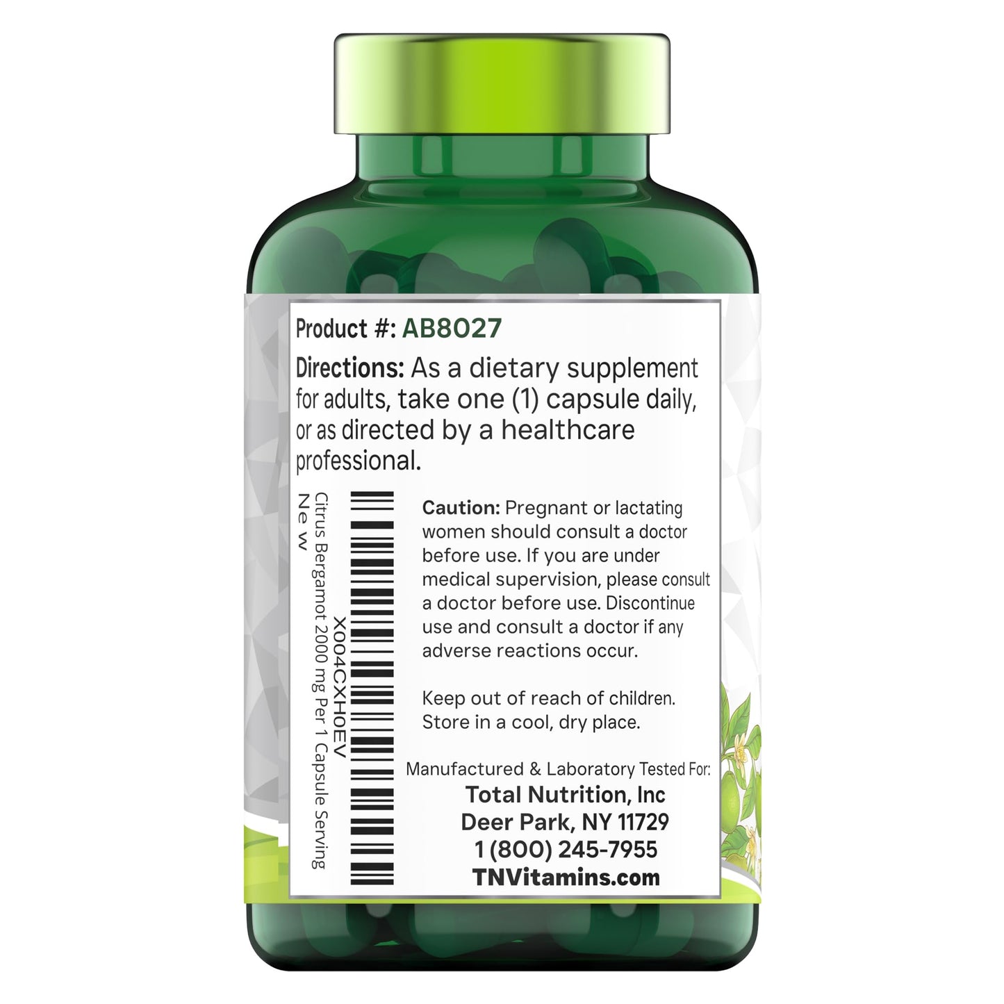 tnvitamins Citrus Bergamot 2000mg - 180 Capsules | Ultra Potent Citrus Bergamot Supplement 2000 mg Per 1 Capsule Serving - Maple Wellness Supplements