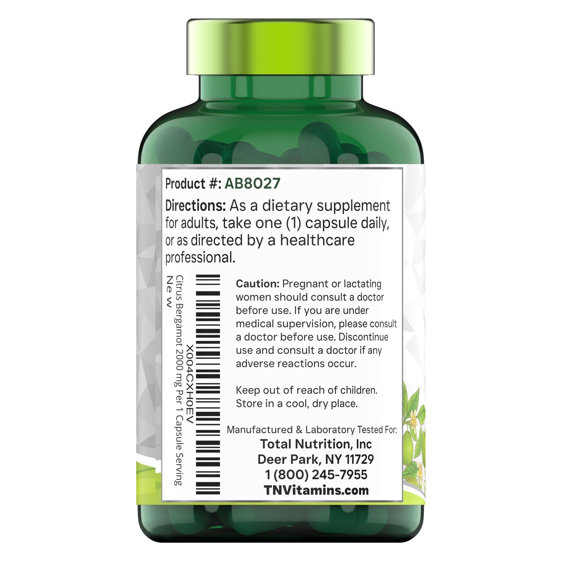 tnvitamins Citrus Bergamot 2000mg - 180 Capsules | Ultra Potent Citrus Bergamot Supplement 2000 mg Per 1 Capsule Serving - Maple Wellness Supplements