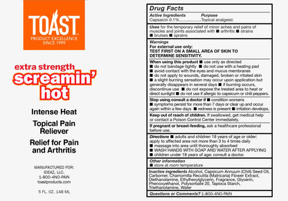 Toast Extra Strength Screamin Hot Intense Heat Topical Pain Relief Cream for Muscles and Joints - 5 Ounces - Maple Wellness Supplements