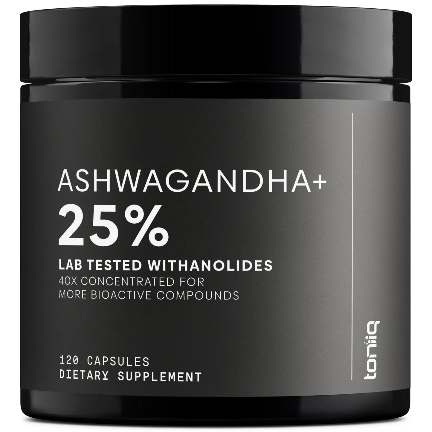 Toniiq Ashwagandha – 40:1 Concentrated Extract – 25% Withanolides – Wild Harvested in India – Highly Bioavailable with Black Pepper – Third-Party Tested – 120 Capsules - 1,300mg per Serving - Maple Wellness Supplements
