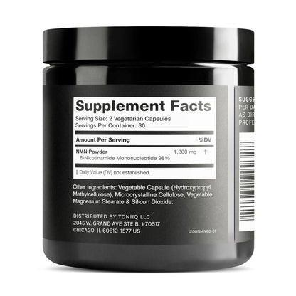 Toniiq NMN Supplement 1200mg - Third Party Tested Stabilized Capsules - 98% Highly Purified for NAD + - 60 Capsules Nicotinamide Mononucleotide Booster Supplement - Maple Wellness Supplements