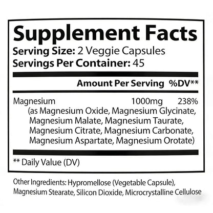 Top Norex Magnesium Complex Ultra - 8 Elemental 1000mg Magnesium Blend, Easy Absorption, 90 Capsules (1) - Maple Wellness Supplements