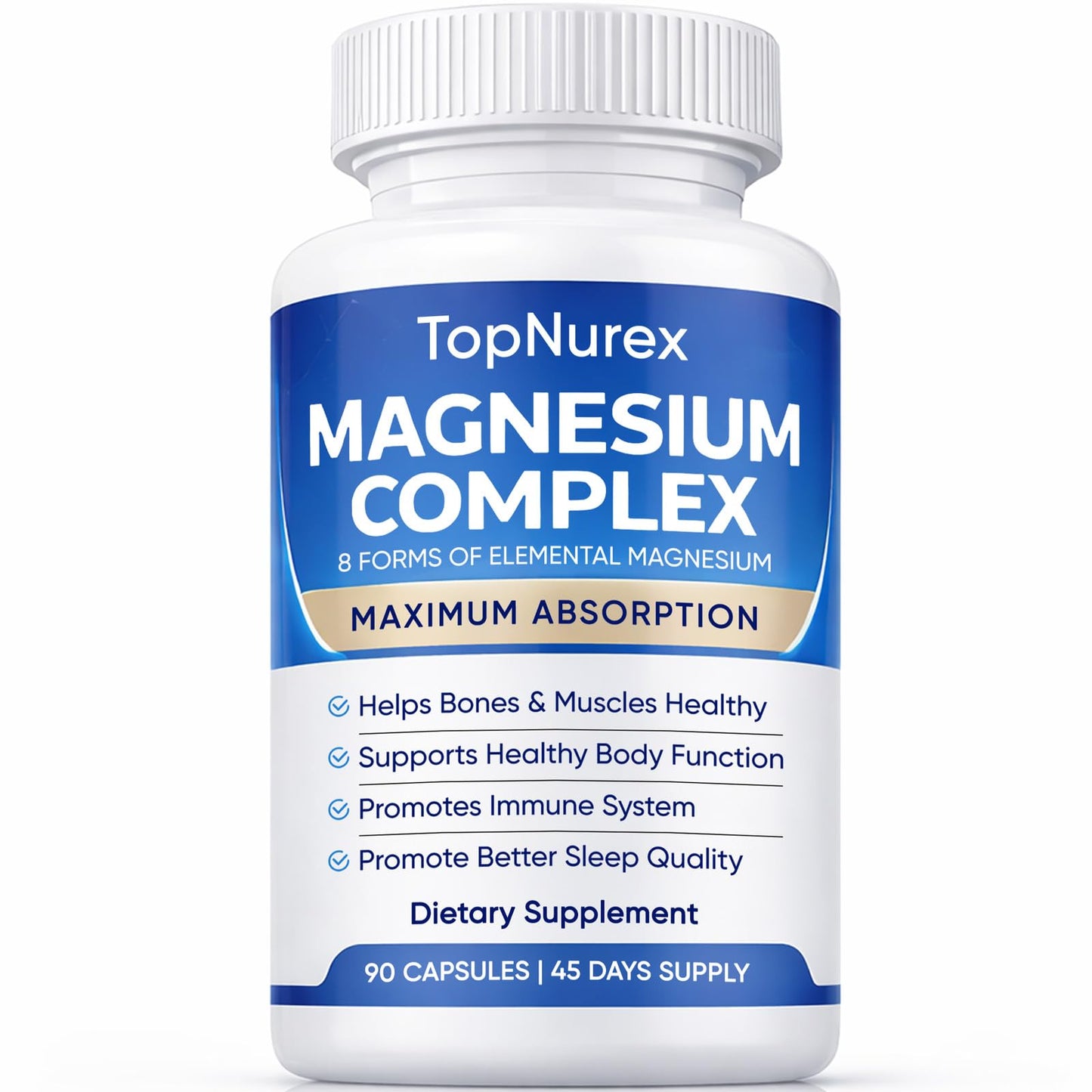 Top Nurex Magnesium Complex Supplement for Women & Men | 1000mg Maximum Absorption | 8 Magnesium Forms Including Glycinate, Citrate, Malate | Supports Relaxation, Sleep, Bone Strength | 90 Capsules - Maple Wellness Supplements