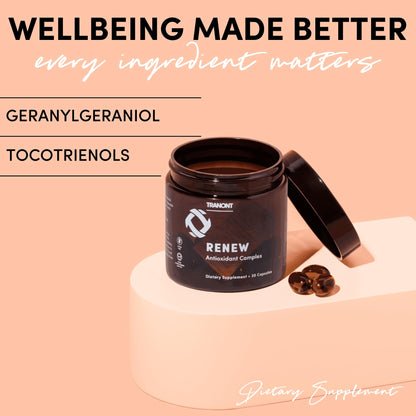 Tranont Renew - Antioxidant Complex for Vitality & Wellness | Vitamin E Tocotrienols & Geranylgeraniol | Supports Healthy Cellular Function, Joint Health, & Youthful Glow - 30 Capsules - Maple Wellness Supplements