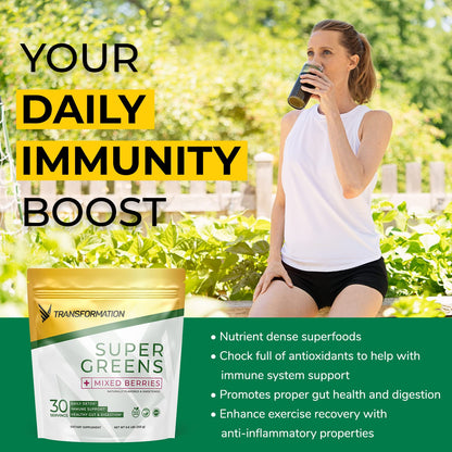 Transformation Super Greens Superfood Powder & Performance Insulated Shaker Bottle | Immune & Energy Support | Made with Natural Ingredients | Detoxifying & Alkalizing Minerals - Maple Wellness Supplements